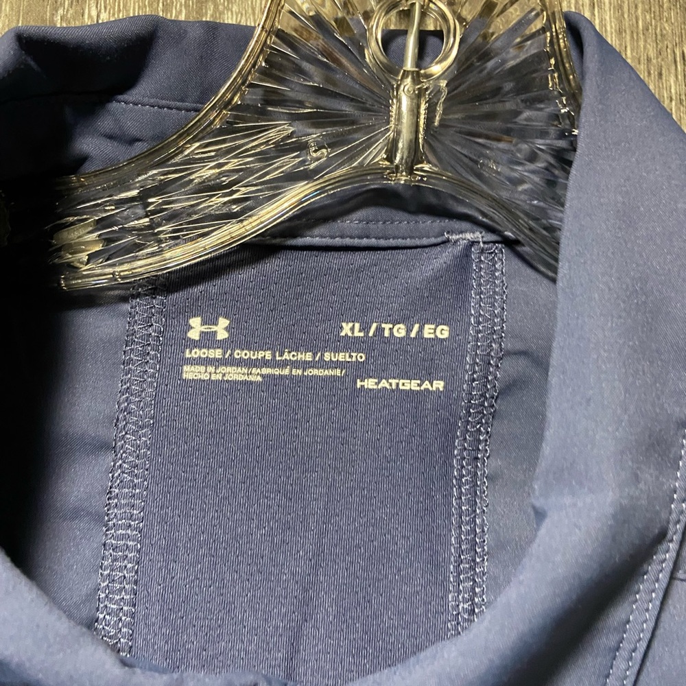 Blue men’s under armor button down shirt